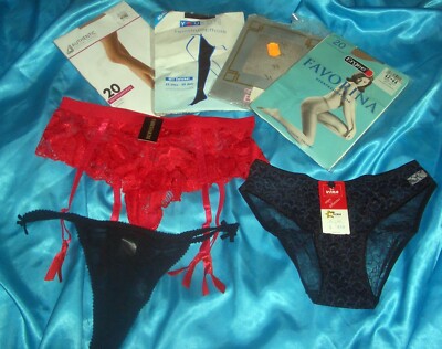 Sexy Damen Unterwäsche & Dessous Set Gr. M/L Straps Slip String Nylons NEU