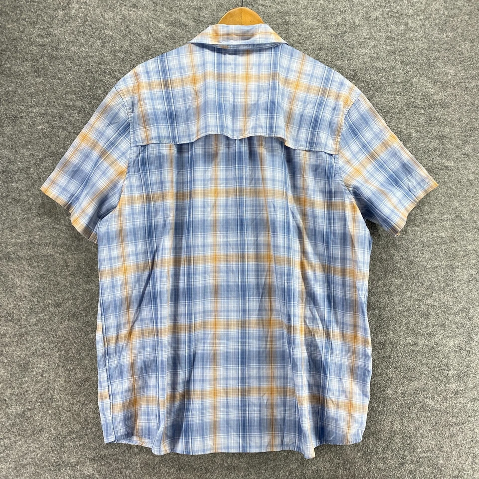 Camisa Free Country Hombre 2XL Azul A Cuadros Cuello Abotonado Manga Corta Forrada Foto 2 de 4