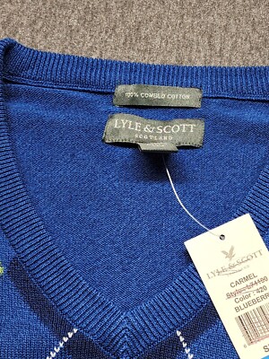 Lyle Scott Sweater Mens XL Blue Green Argyle Pullover Carmel