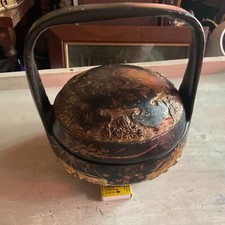 Antique Chinese Food Basket Gilt happiness tea ceremony Bamboo Wood Wedding