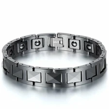 12MM Polished Black Ceramic Link Magnetic Healthy Biker Bracelet for Men 8.3"
