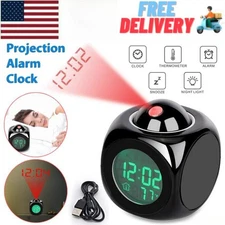 LED Projection Alarm Clock Digital LCD Display Voice Talking Weather Snooze USB