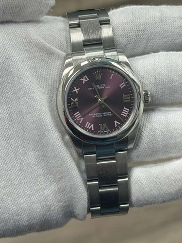 Rolex Oyster Perpetual 177200 Card SS Red Grape Dial Auto Women's Watch 31 mm