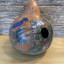 Hand Painted Gourd Birdhouse. Birds, Bees, Flowers, Butterflies - Has Crack