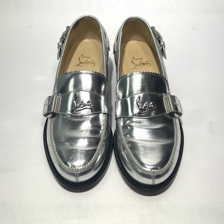 Christian Louboutin Penny Leather Loafers Flat Shoes Silver Size 7 US