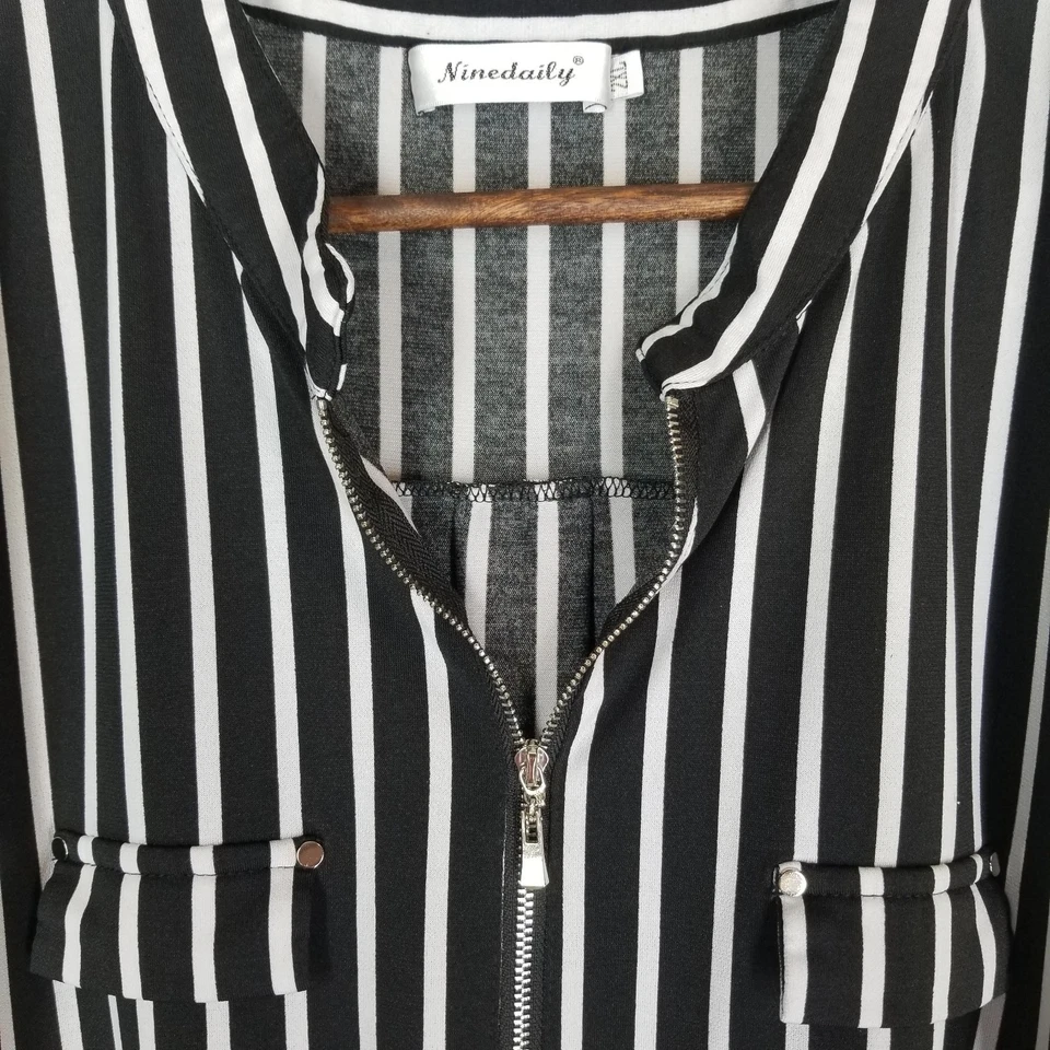 NINEDAILY Mujer 2XL BLUSA JERSY A RAYAS BLANCO Y NEGRO CREMALLERA FRONTAL MANGAS 3/4 Foto 4 de 4