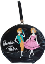 Vintage 1963 Barbie and Midge Doll Travel Pals Round Carrying Case w/Handle READ