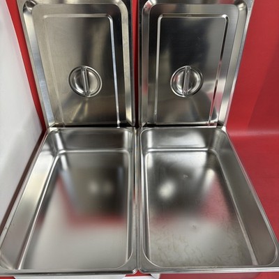 2x  Stainless Steel Steam Table Pans w Lids 21x13x4 Full Size