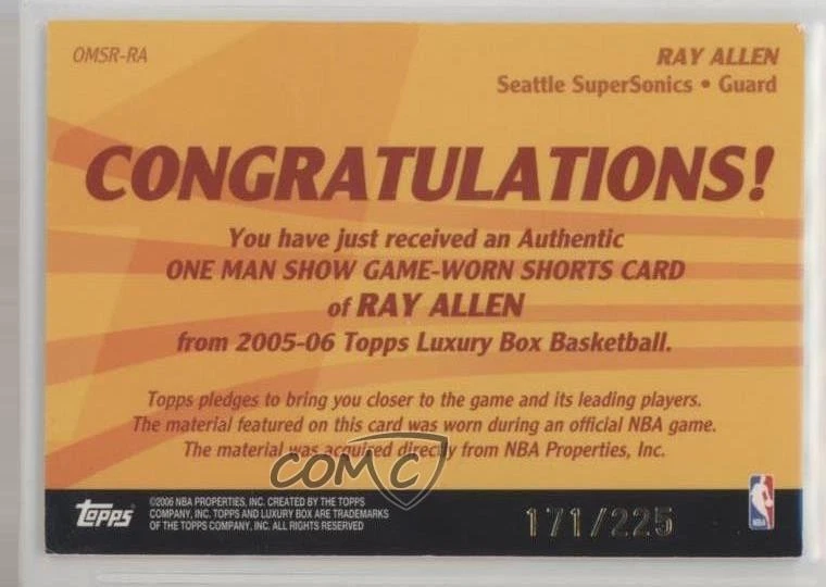 2005-06 Topps Luxury Box One Man Show Relics /225 Ray Allen #OMSR-RA HOF - Image 2 of 2