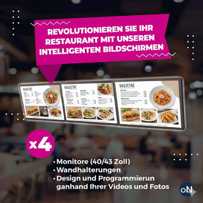 4X DIGITALES MENÜBOARD FÜR RESTAURANT, BARS, BÄCKEREIEN