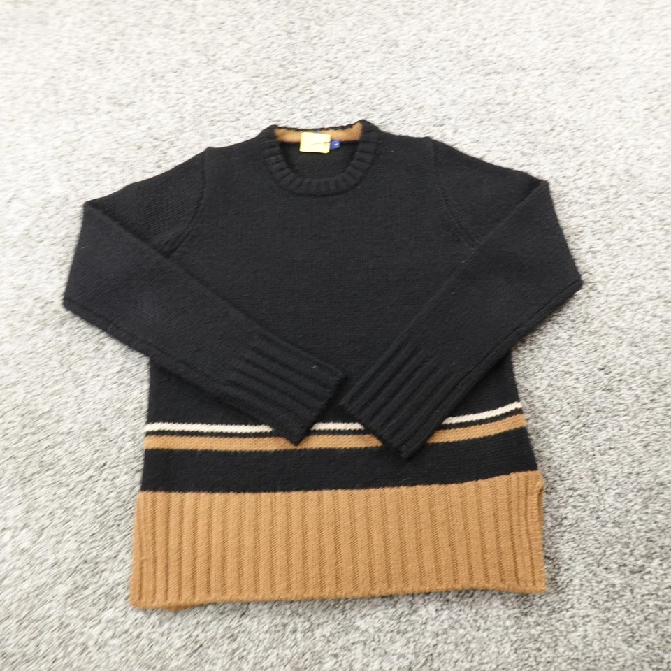 VTG J Crew Sweater Womens S Black Brown Wool Knit Pullover Crewneck Preppy Cozy - Image 2 of 4