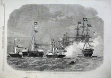 Alter antiker Druck 1863 Princess Wales Squadron Schiff Saluting Royal Yacht 19.