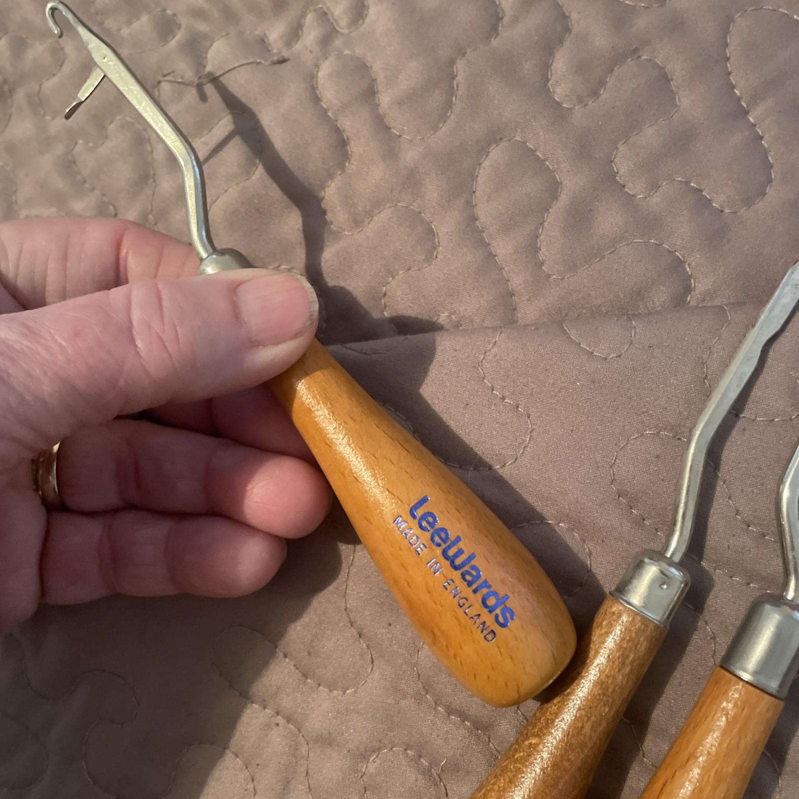 Vintage Rug Hooking Tools 3 wooden handled and Rugcrafter by Malina Leaflet