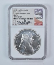 (2018) 1 Oz Silver Presidential Medal John Adams Mike Castle MS70 NGC *5718