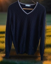 Green Lamb Size 12-14 Kayley Ripple V Neck Sweater Rich Navy Blue Jumper Elegant