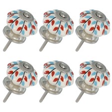 6 Pack Ceramic Knobs Pumpkin Ceramic Drawer Knobs Red Blue Willow Leaf Flower