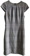 H&M Business Shift Sheath Dress Sz S Houndstooth Black White Grey Knit w Pockets