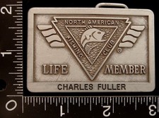 MJ08133 VINTAGE  NORTH AMERICAN FISHING CLUB  PEWTER BELT BUCKLE