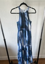 Vince Camuto Blue White Abstract Maxi Dress, Halter Neck, Size 6