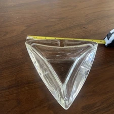 Vintage Triangular Art Glass Crystal Table Ashtray Bowl 7” X 7”