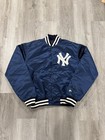 VINTAGE 80s New York Yankees STARTER Satin Jacket Large Button Bomber USA Made