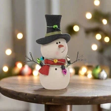 Blossom Bucket Snowman With Christmas Lights Figurine Shelf Sitter