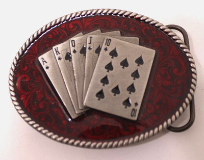 2004 Tanside Ltd Royal Flush Poker Kartenmotiv Zinn Gürtelschnalle