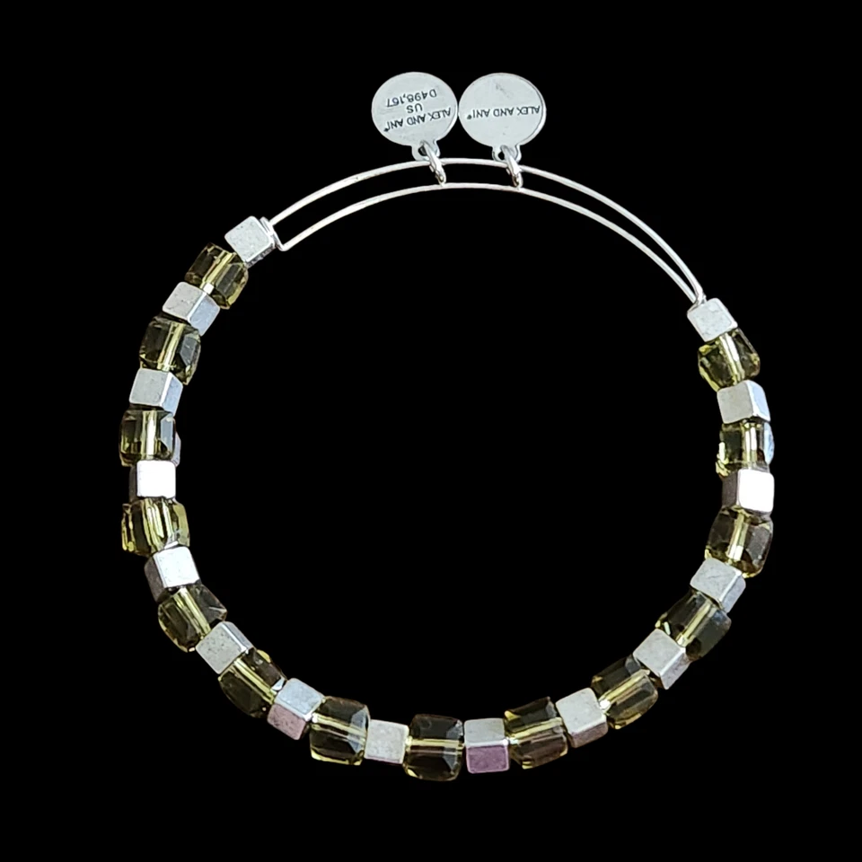 Brazalete Brazalete Alex And Ani Plata Cuentas Vidrio Verde Y Plata Foto 2 de 3