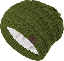 Beanies Women Satin Lined Beanie Winter Hats for Women Silk One Size A Olive