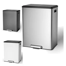 16 Gallon Stainless Steel Garbage Bin Kitchen Dual Compartment Step On Trash Can