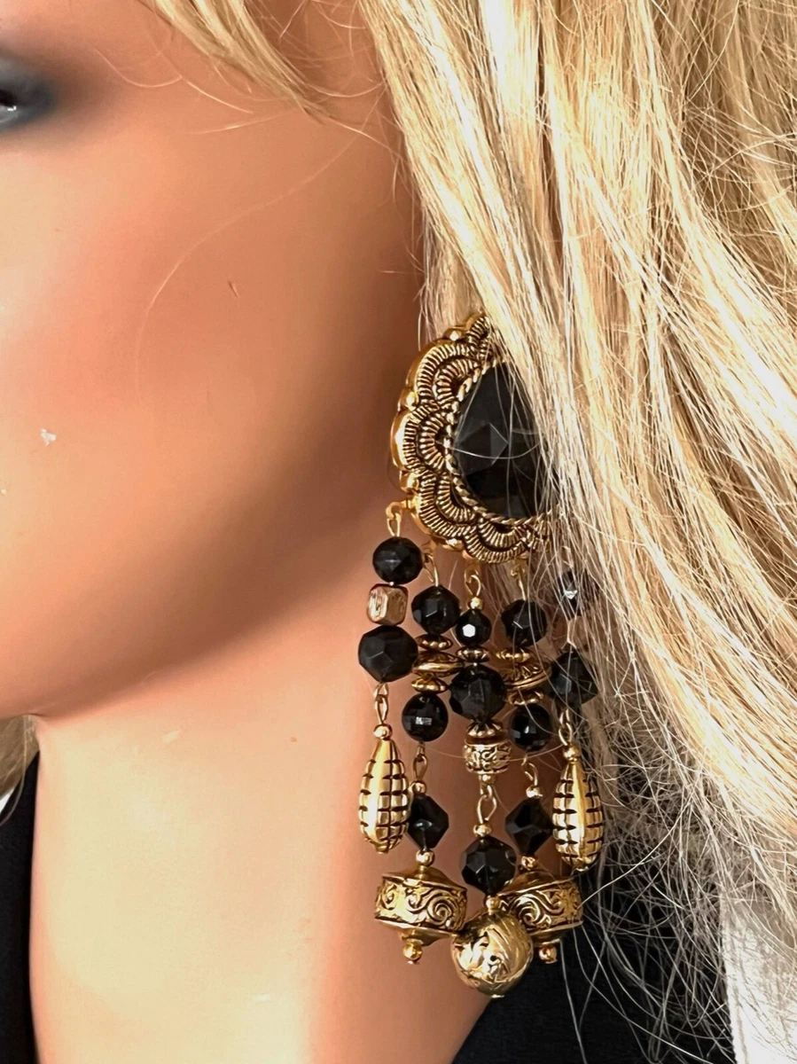 New Dalessio Antique Gold Black Earrings eBay