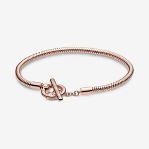 Authentic Pandora Moments Rose Gold Plated T-Bar Snake Chain Bracelet 589087C00-17 6 1/4"