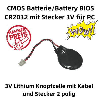 G07M CMOS Batterie 3V CR2032 mit 2-poligem Kabel für BIOS PC/Laptop