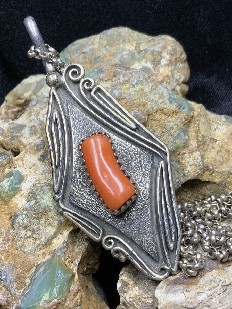 High Quality, Navajo “Leo Lando Yazzie” Ster. Silver & Red Coral