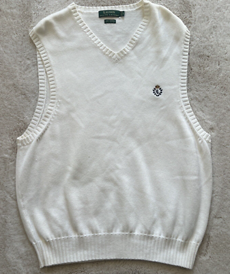 VTG Lauren Ralph Lauren Womens L White 100% Cotton Knit Vest 