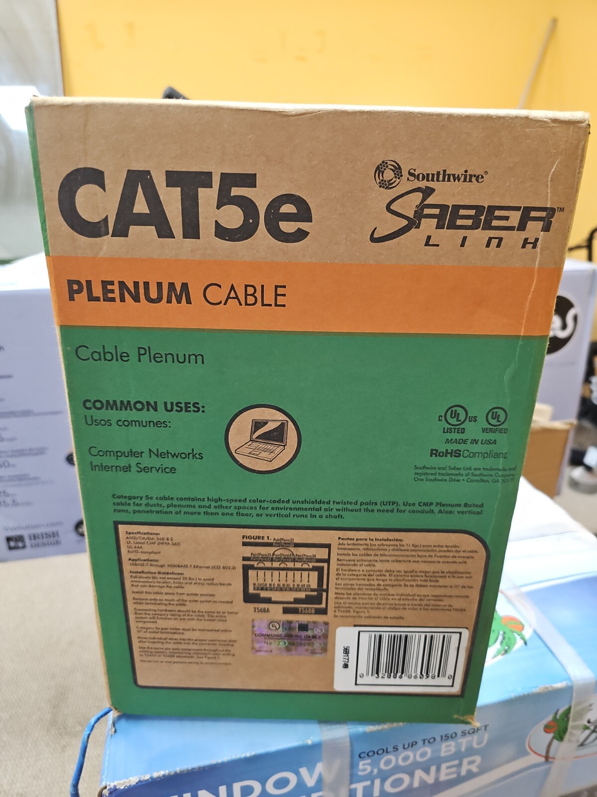 Southwire Data Cable 1000' Solid Grounded Blue Jacketed 24/4 CAT5e CMP