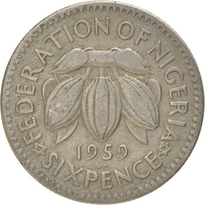 Nigeria | 6 Pence Coin | Cacao beans | Km:4 | 1959