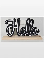 New Room & Retreat Hello Word Art Home Sign Black & White Décor Sitter Wood