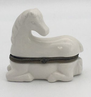 White Horse Pony Porcelain Hinged Trinket Box Jewelry