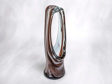 Vintage Murano Handblown Art Glass Stretch Basket Brown/Cream Swirls