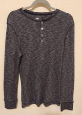 Rock  Republic Shirt Mens Large Grey Henley Long Sleeve Round Neck Thermal
