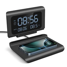 Alarm Clock Wireless Charger Station With Thermometers for iPhone Samsung Google