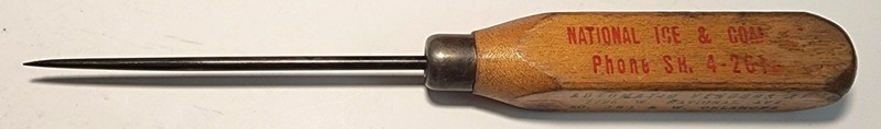 Antique Advertising Ice Pick National Ice & Coal Co Milw. WI Flat-Sided Handle