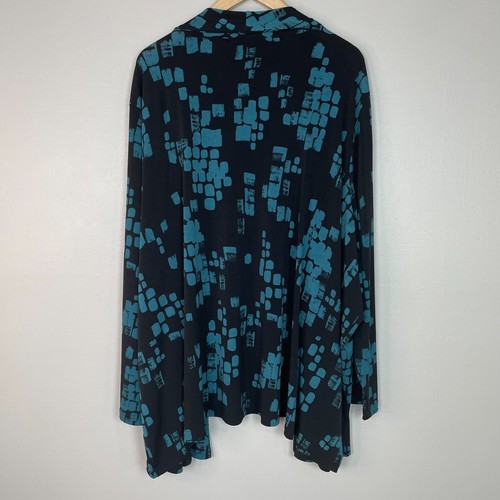 Ulla Popken Cardigan 32/34 Black Blue Stretch Jersey Knit Open-Front Long Sleeve - Picture 4 of 12