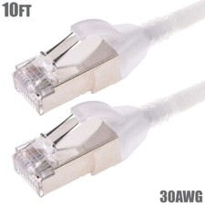 10FT Cat6A RJ45 Network LAN Ethernet Shielded Patch Cable Slim Cord 30AWG White