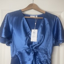 Vila Maxi Dress  Blue Satin Flutter Sleeve Bridesmaid Size 10 Brand New