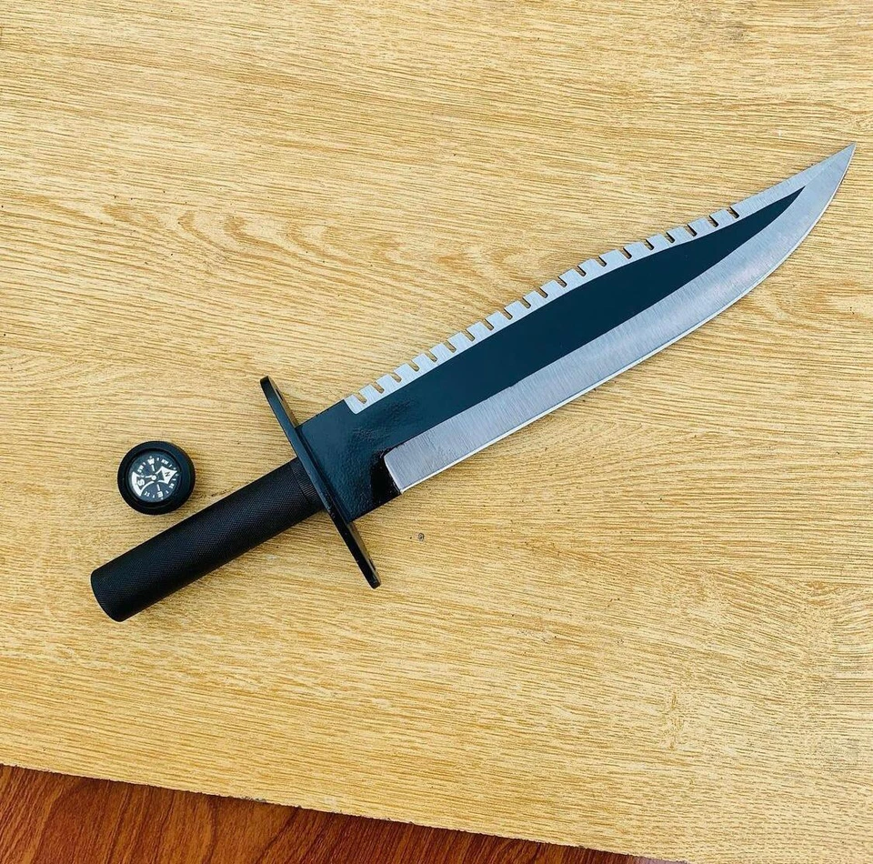 CUSTOM HANDMADE CARBON STEEL BLADE RAMBO DAGGER | BLACK COATED BRASS HANDLE - Image 3 of 4