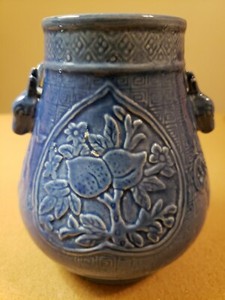 Chinese 18th Century Antique Kangxi Blue Pomelo Animal Ear Vase