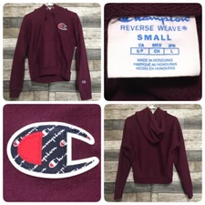 Champion Reverse Weave Hoodie Youth Size S Burgundy Pullover Big C