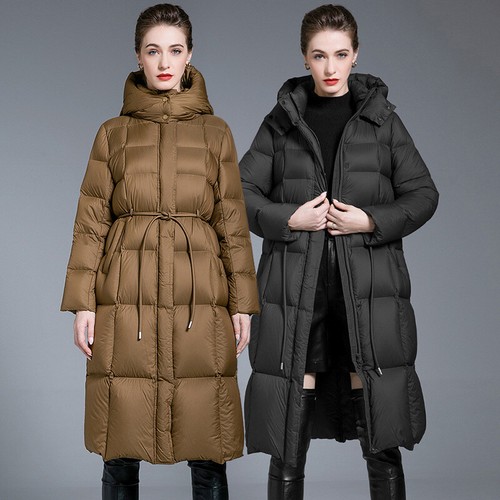 New Design Womens Over Knee Long Duck Down Puffer Jacket Thicken Coat Hooded sz